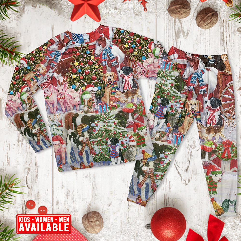 Merry Farmhouse Christmas Long Sleeve Pajamas Set For Holiday Bedtime And Cozy Home Wear