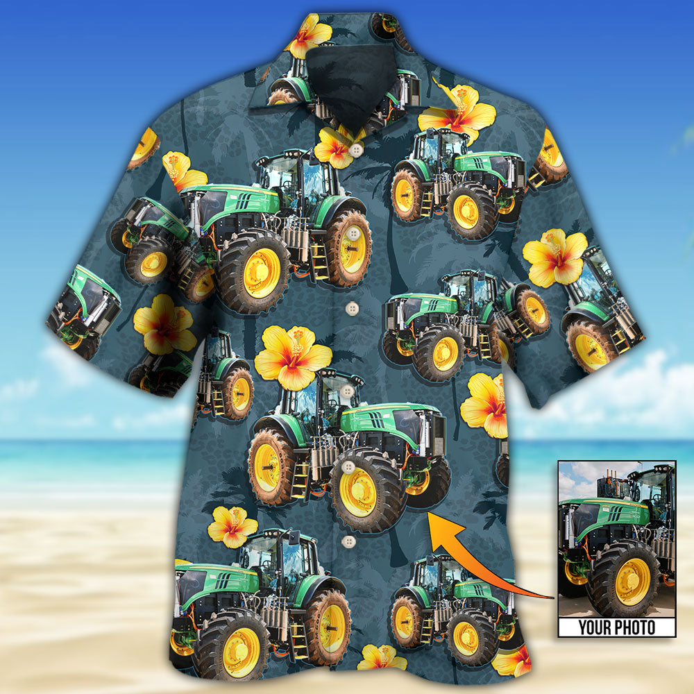 Tropical Tractor Custom Photo Hawaiian Shirt For Vacation Days And Relaxed Coastal Outings