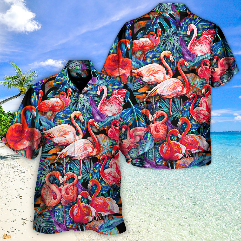 Tropical Flamingo Coloful Hawaiian Shirt For Nature Lovers, Coastal Travel, And Comfortable Outdoor Wear