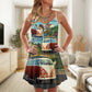 Hippie Van Beach Life V-Neck Sleeveless Cami Dress For Festivals Vacations And Relaxed Artistic Styling