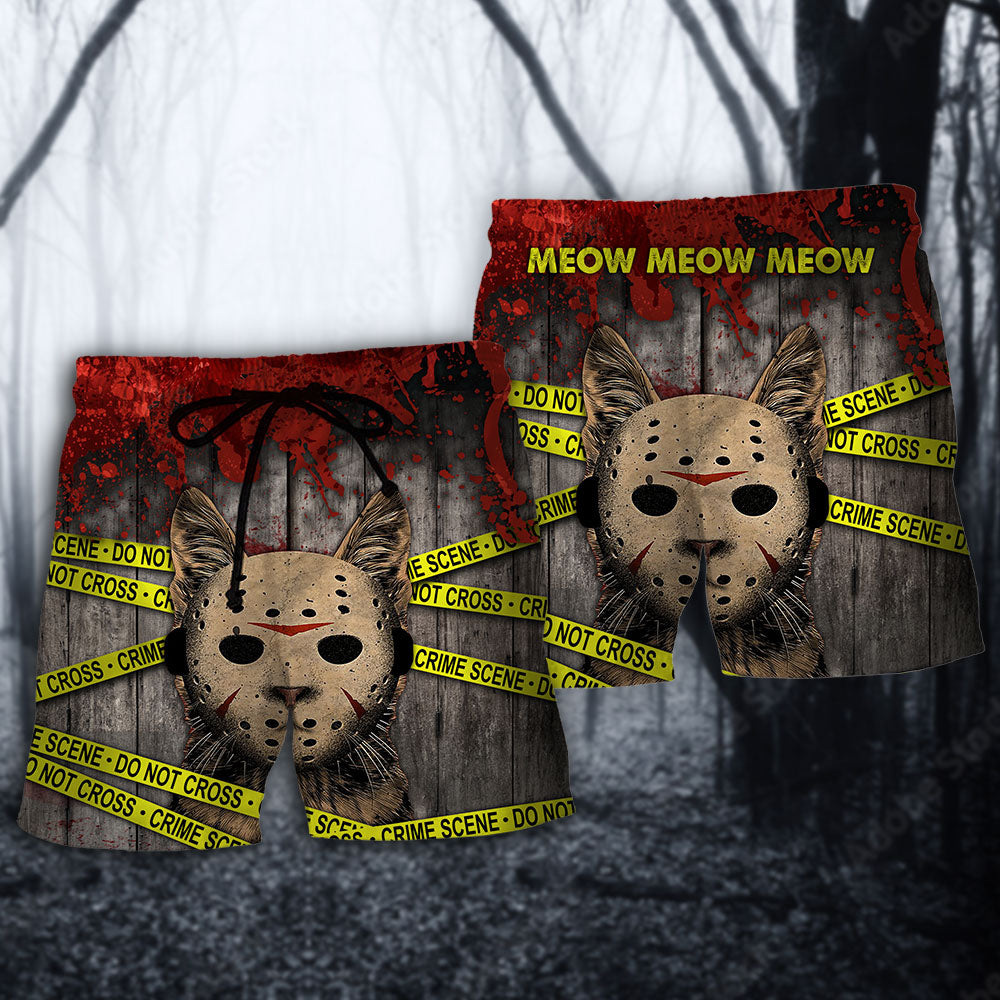 Horror Halloween Cat Beach Shorts Pattern Detail For Warm Weather Comfort And Weekend Casual Style