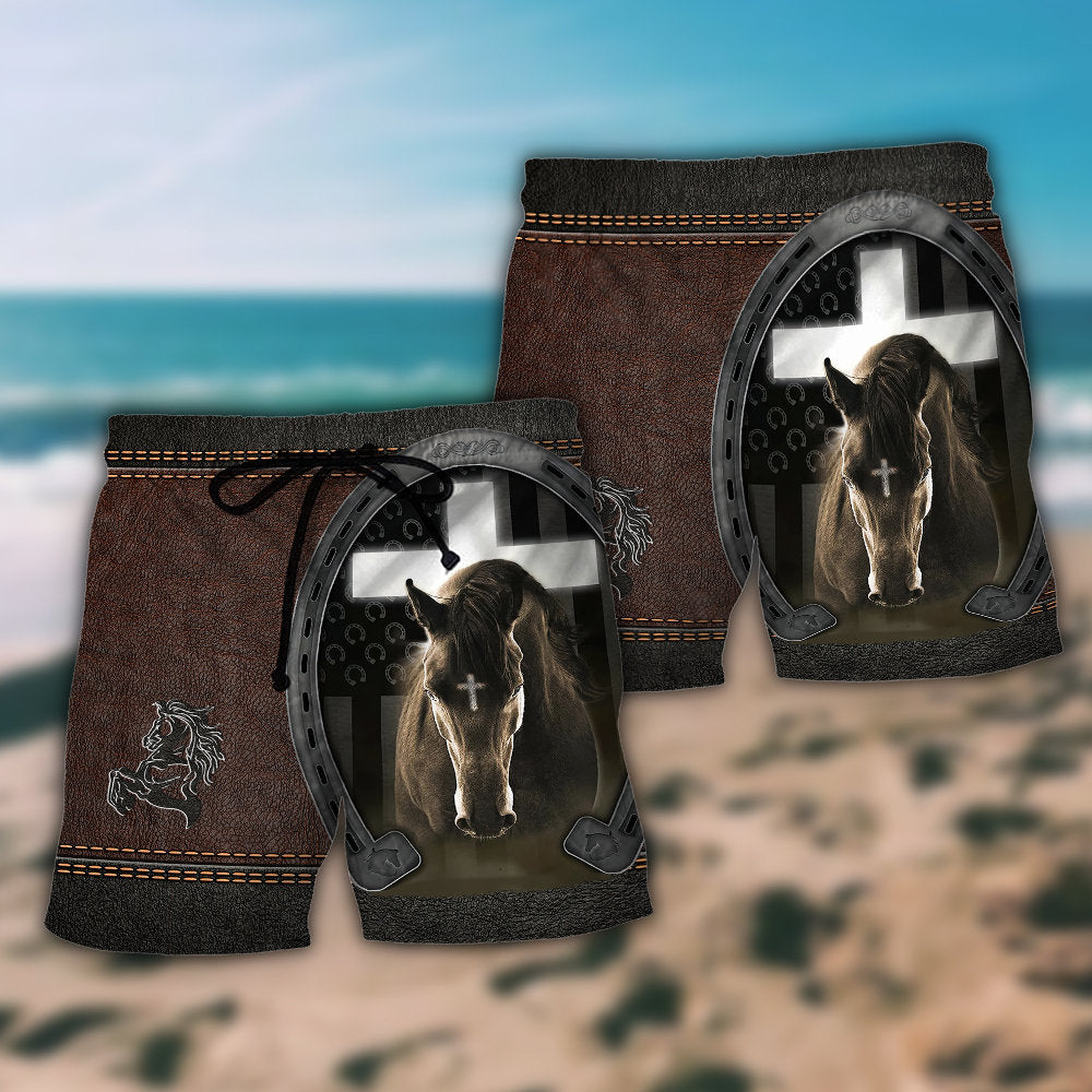 Horse Faith Leather Beach Shorts Pattern Detail For Leisure Travel And Warm Weather Wardrobe