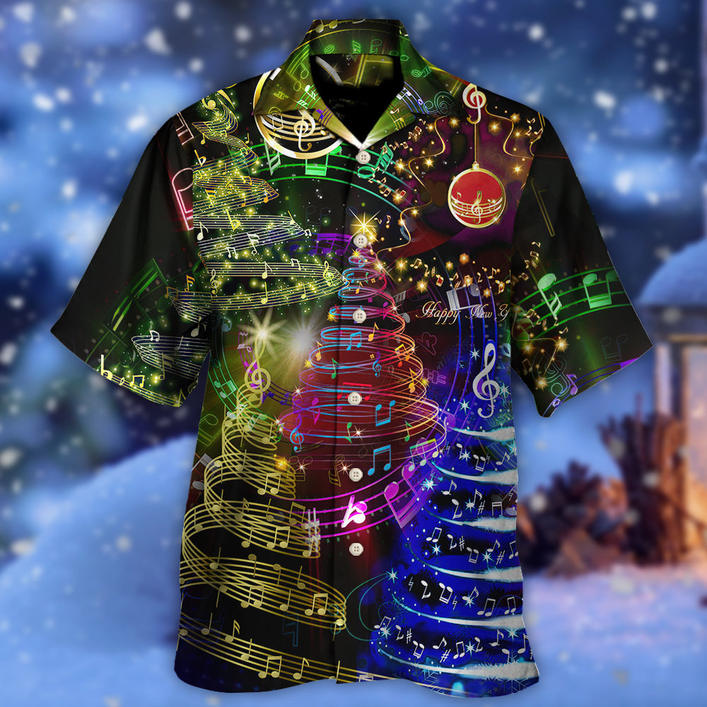 Music Christmas Tree Happiness Hawaiian Shirt Pattern Detail For Vacation Travel And Daily Wear