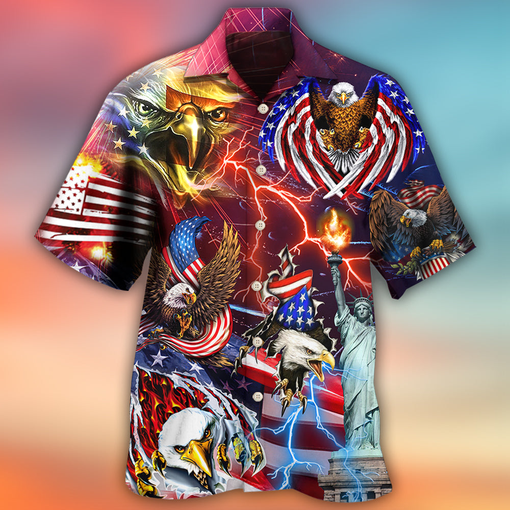 Eagle American Independence Day Lighting Hawaiian Shirt Artwork View For Coastal Escapes And Resort Style
