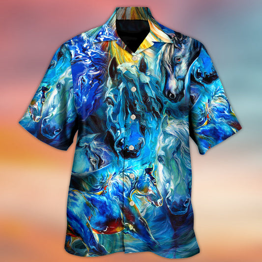Blue Horse Light Face Hawaiian Shirt For Beach Parties And Weekend Getaways