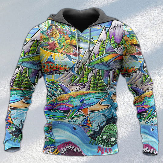 Hippie Colorful Shark Peace Hoodie For Beach Lovers Outdoor Activities And Thoughtful Gifts