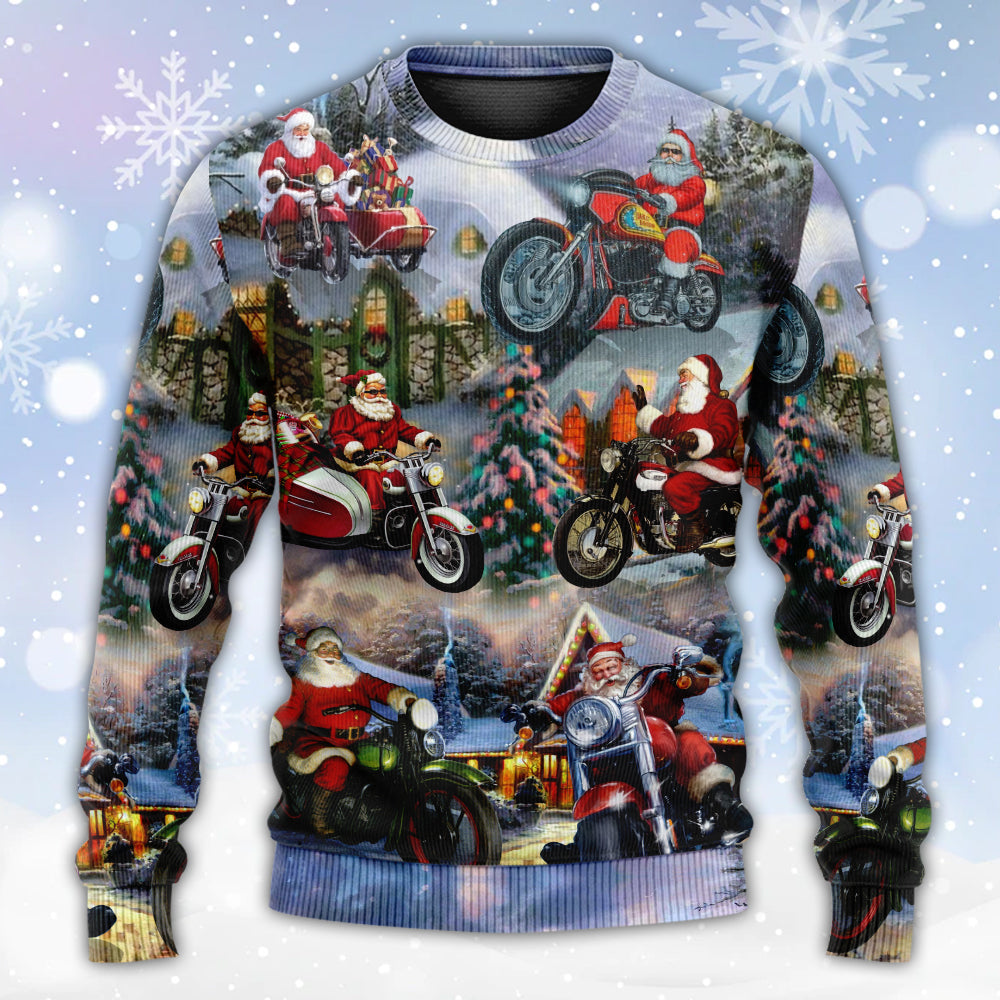 Christmas Santa Motorcycle Holiday Light Sweater For Winter Parties Seasonal Adventures And Relaxed Everyday Styling