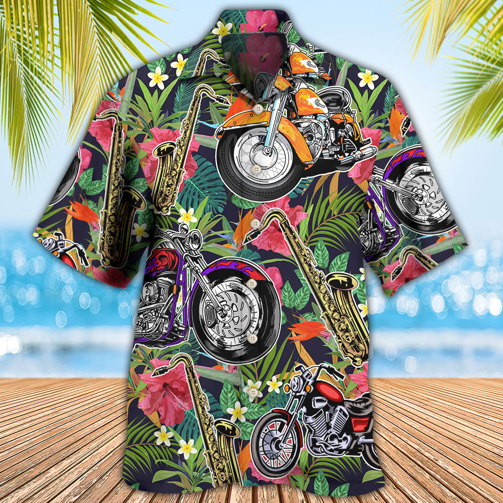 Motorcycle Motorcycles Saxophone Hawaiian Shirt Artwork View For Weekend Travel And Beach Style