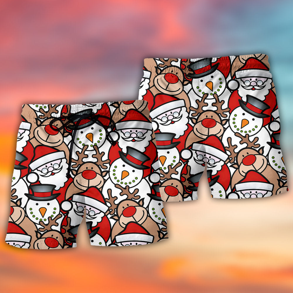 Cute Santa And Reindeer Fun Beach Shorts Design Detail For Casual Warm Weather Outfits