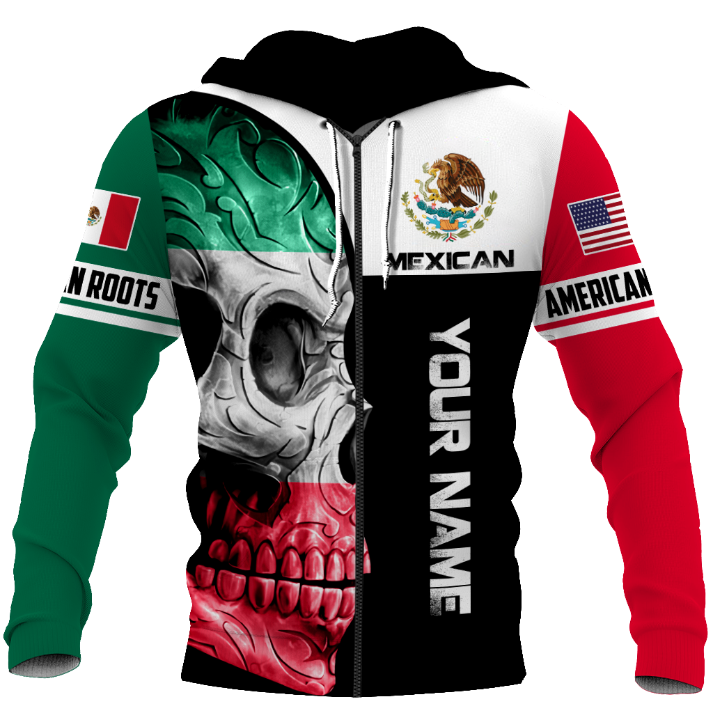 Mexican American Skull Roots Hoodie For Dark Themed Outfits Outdoor Trips And Casual Comfort