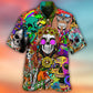 Psychedelic Colorful Hippie Skull Hawaiian Shirt Pattern Detail For Beach Days