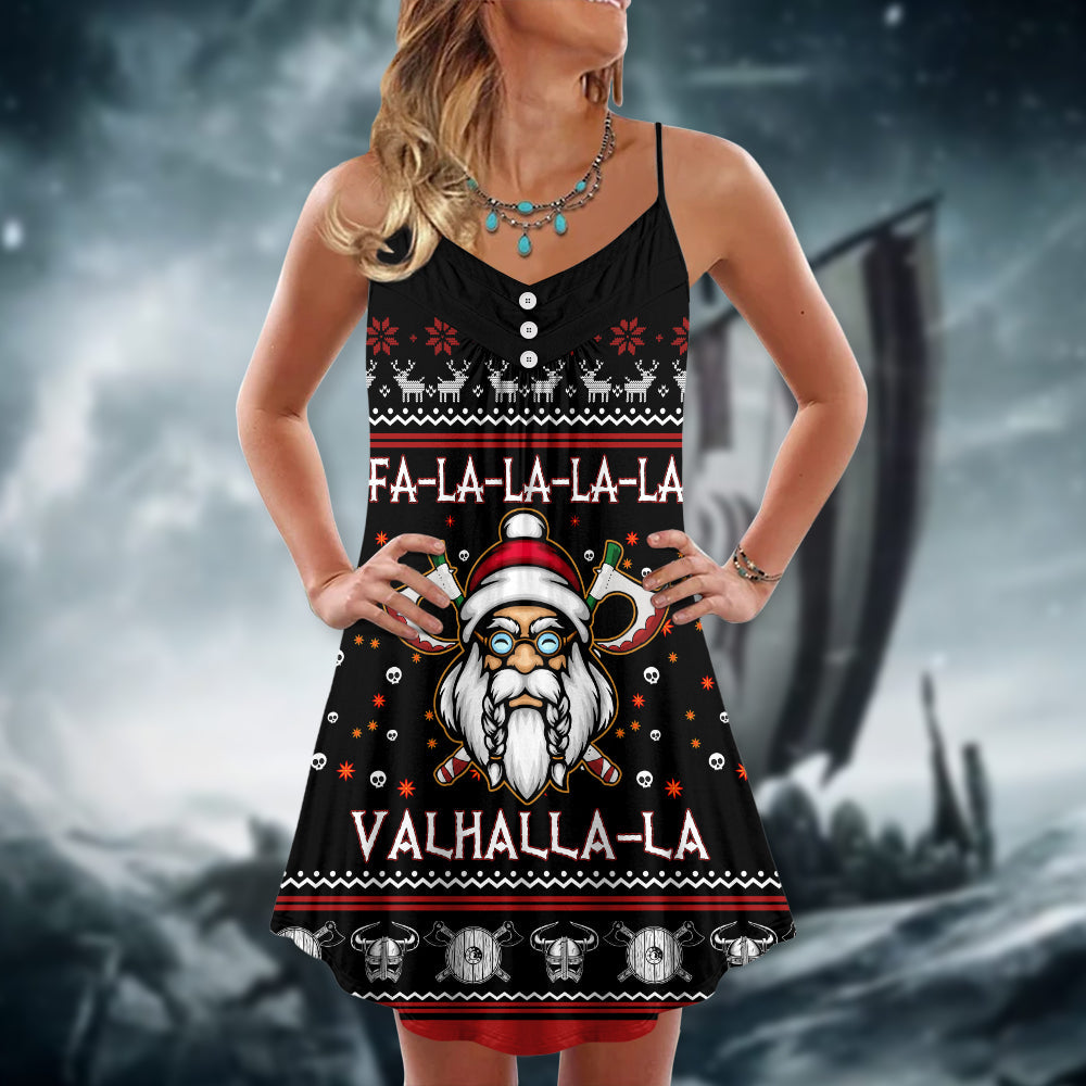 Nordic Warrior Red And White V-Neck Sleeveless Cami Dress For Festivals Travel And Relaxed Casual Summer Wear