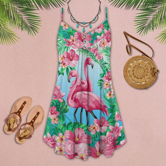 Flamingo Loves Summer Tropical Vibes Limited 2 – Women's Summer Sleeveless V-Neck Camisole Dress