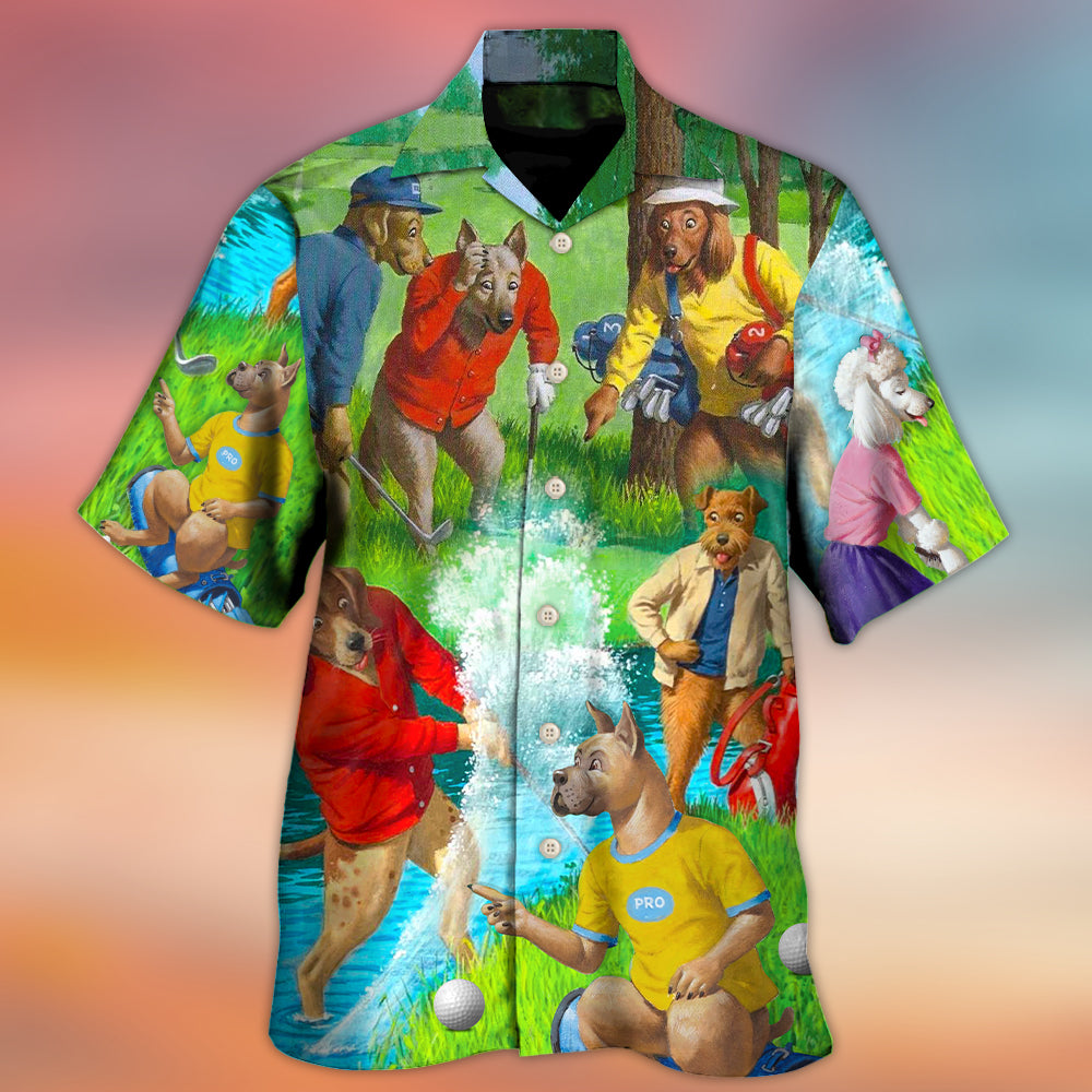 Golf Dog Hawaiian Shirt Button Front Artwork For Vacation Style