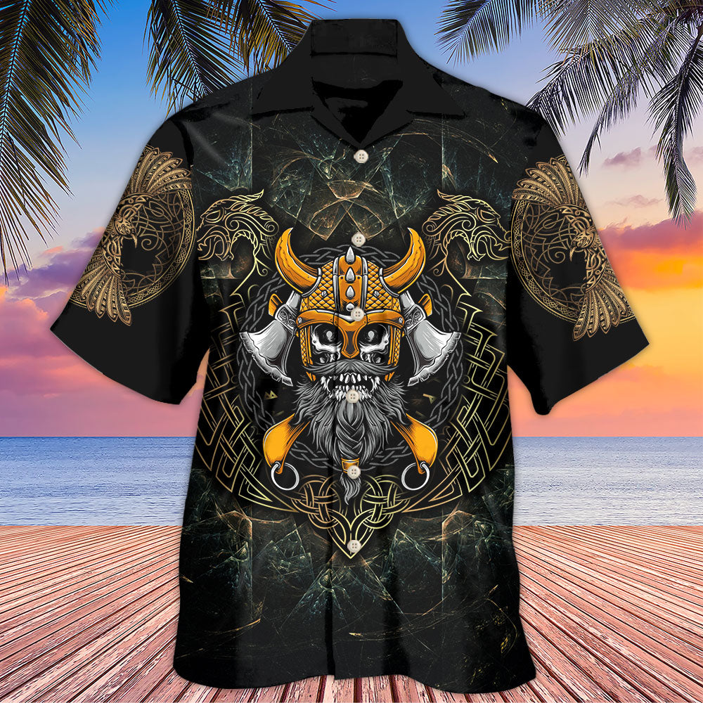 Dark Fantasy Viking Skull King Hawaiian Shirt Summer Design Detail For Coastal Travel