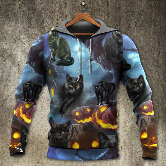 Black Dark Halloween Cat Night Hoodie For Spooky Season Events Everyday Wear And Gift Ideas