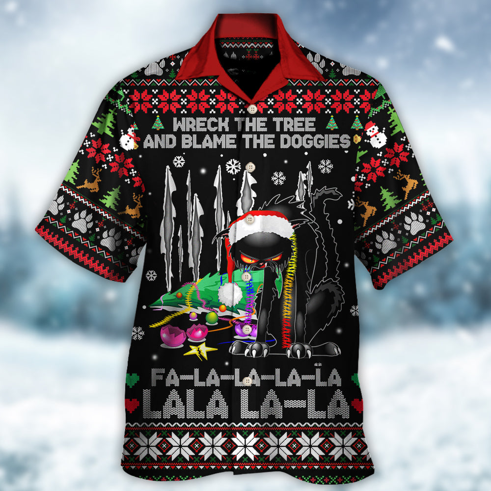 Black Funny Cat Wreck Tree Light Ugly Hawaiian Shirt Pattern View For Lightweight Everyday Style