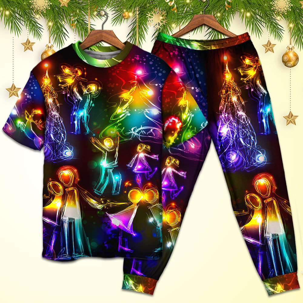 Happy Family Christmas Tree Lights Short Sleeve Pajamas Set For Christmas Sleepwear And Family Lounging