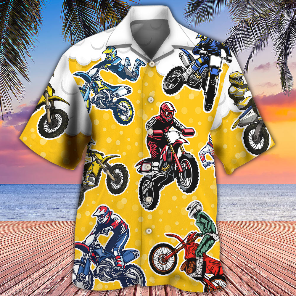 Beer Motocross Hawaiian Shirt Artwork Detail For Tropical Trips And Casual Outings