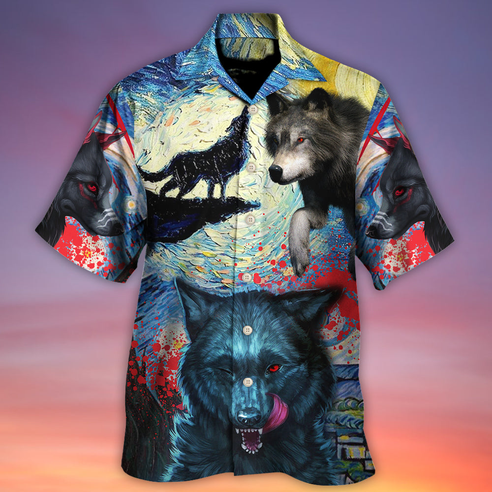 Black Dark Wolf Halloween Starry Night Hawaiian Shirt For Poolside Relaxation And Sunny Getaways