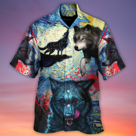 Black Dark Wolf Halloween Starry Night Hawaiian Shirt For Poolside Relaxation And Sunny Getaways