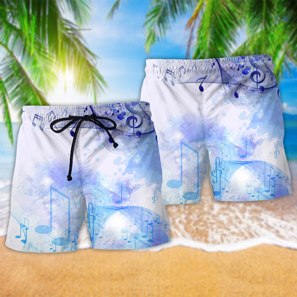 Watercolor Music Notes Artistic Beach Shorts Design Detail For Casual Warm Weather Outfits