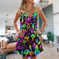 Neon Magic Mushroom Style V-Neck Sleeveless Cami Dress For Vacations Parties And Expressive Warm Weather Styling
