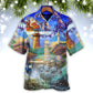 Lighthouse Christmas Shine Light Storm Darkness Hawaiian Shirt Artwork Detail For Tropical Trips And Casual Outings