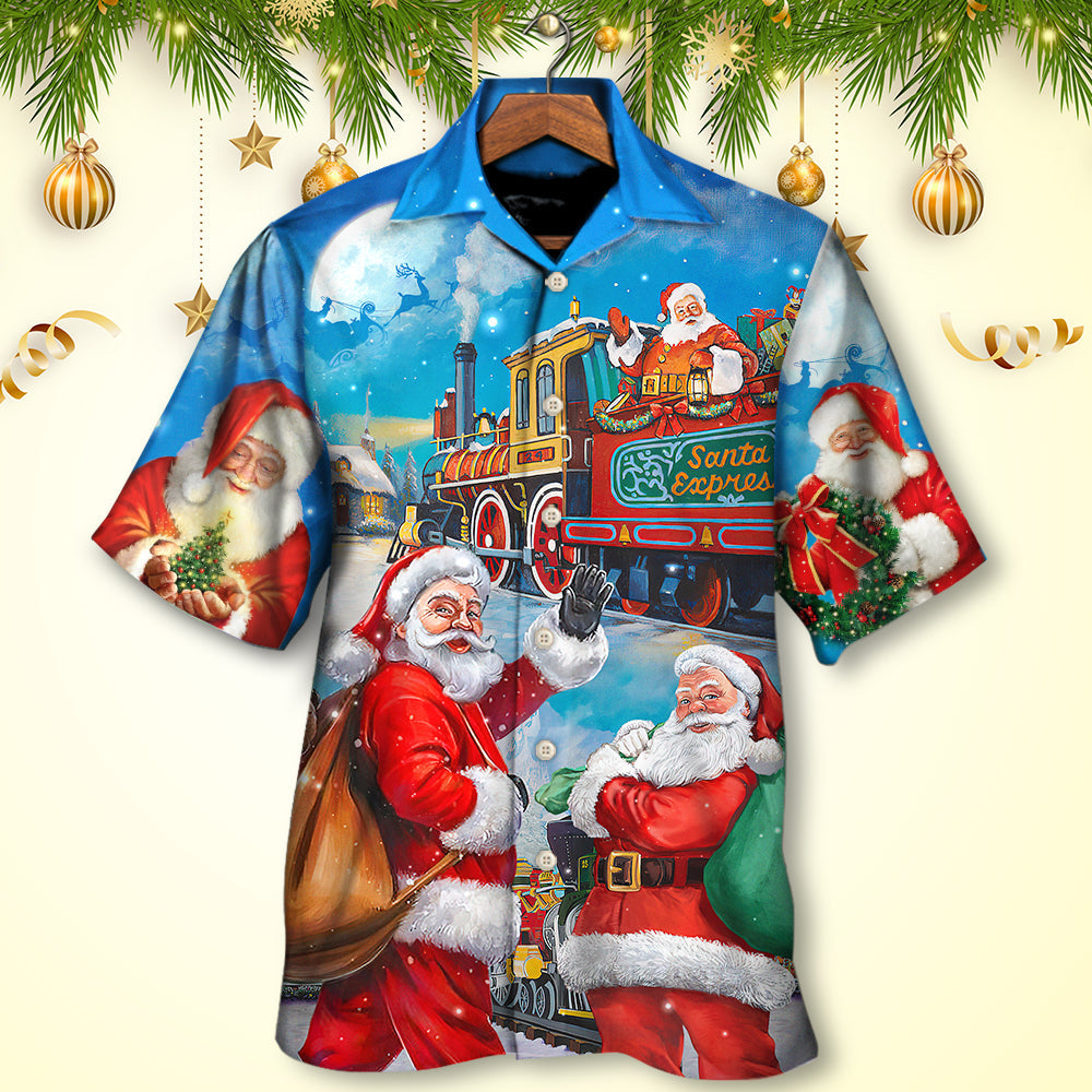 Christmas Santa Train Gift Hawaiian Shirt For Summer Vacation And Beach Travel