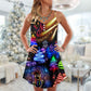 Christmas Neon Santa And Snowman V-Neck Sleeveless Cami Dress For Festive Events And Casual Summer Styling
