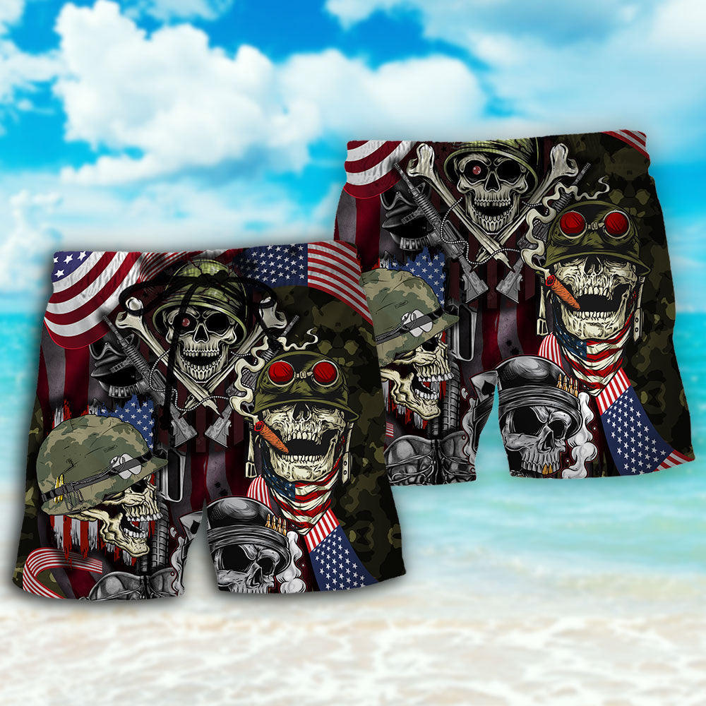Veteran Skull Courage War Beach Shorts Print View For Coastal Escapes And Casual Outings