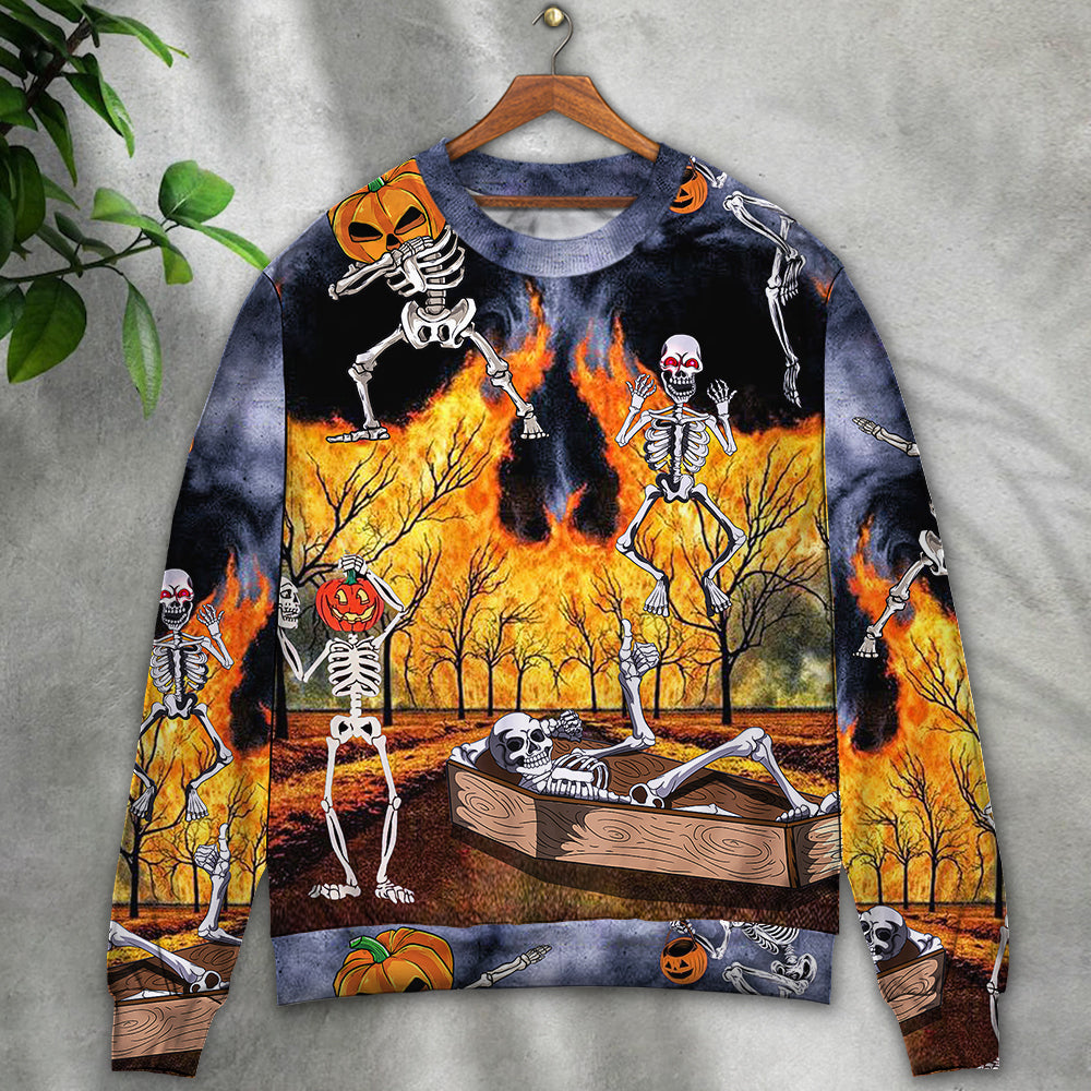 Halloween Skeleton Pumpkin Party Sweater For Fantasy Fans Casual Outings And Weekend Adventures