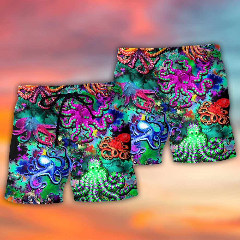 Colorful Octopus Light Fantasy Beach Shorts For Sunny Holidays And Comfortable Daily Styling