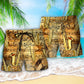 Golden Saxophone Retro Music Beach Shorts Pattern Detail For Relaxed Weekends And Bright Summer Outfits