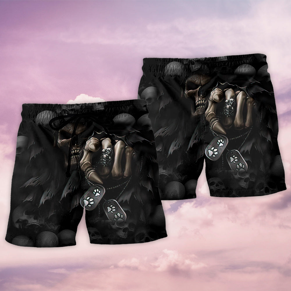 Skull Loves Dogs Humor Quote Beach Shorts For Poolside Relaxation And Summer Adventures