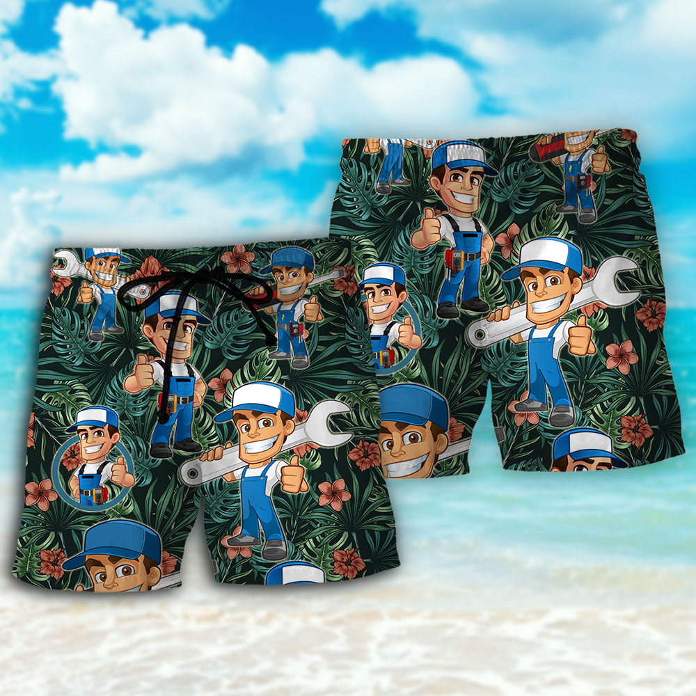 Tropical Electrician Beach Shorts Pattern Detail For Poolside Fun And Lightweight Summer Style