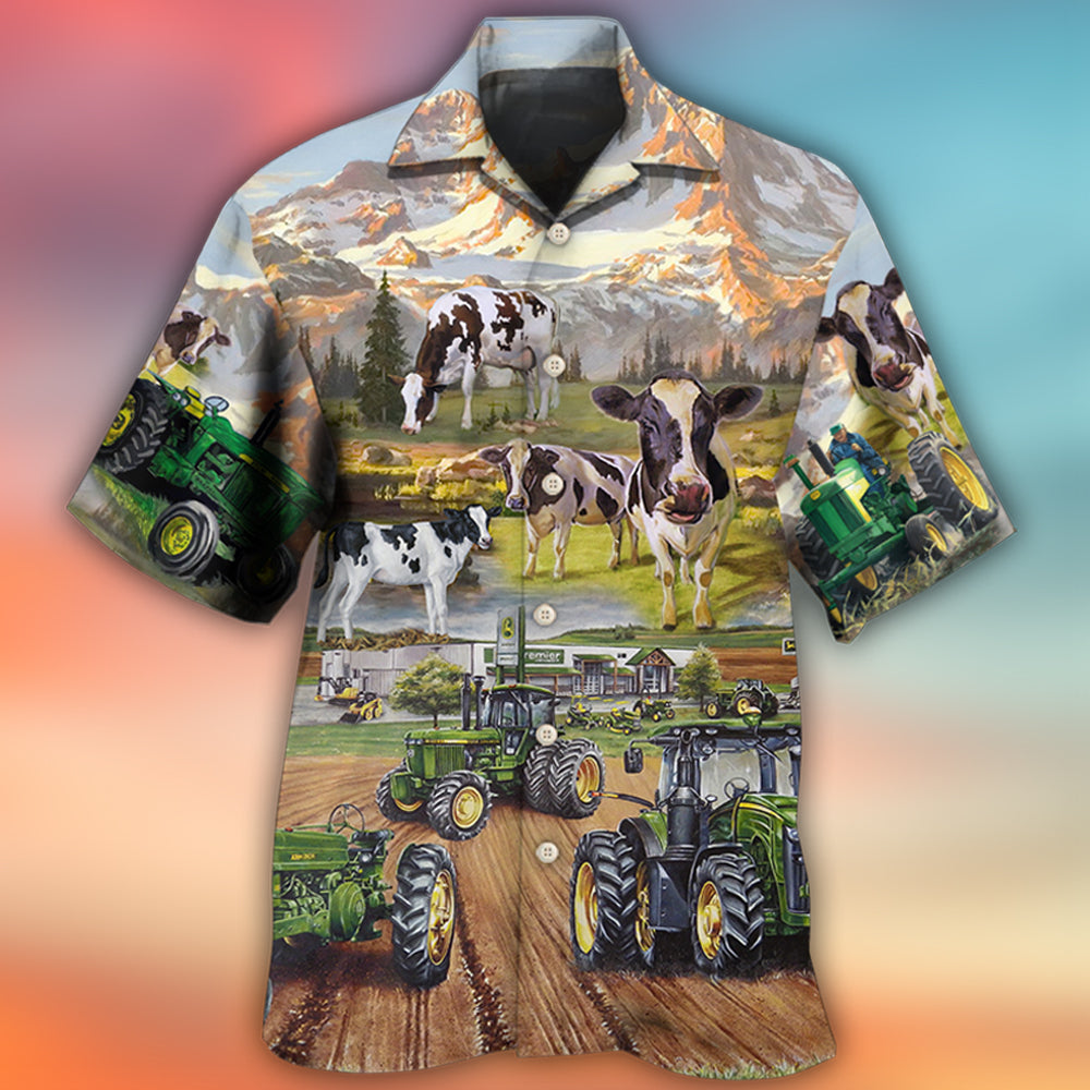 Tractor Cow Farm Hawaiian Shirt For Resort Getaways And Comfortable Summer Activities