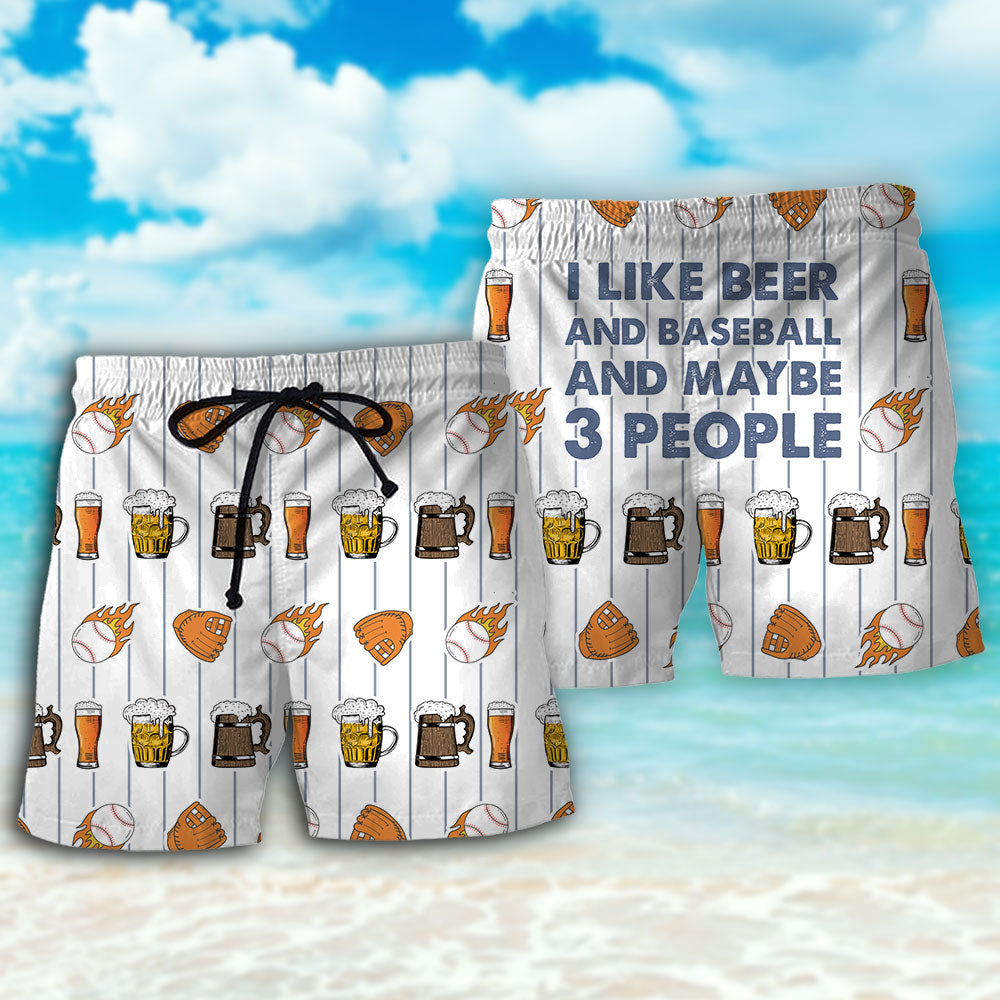 Beer And Baseball And Maybe 3 People Humor Beach Shorts Design Detail For Camping Trips And Summer Style