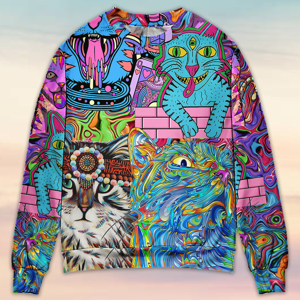 Hippie Cat Colorful World Sweater For Festival Adventures Vacations And Relaxed Daily Styling
