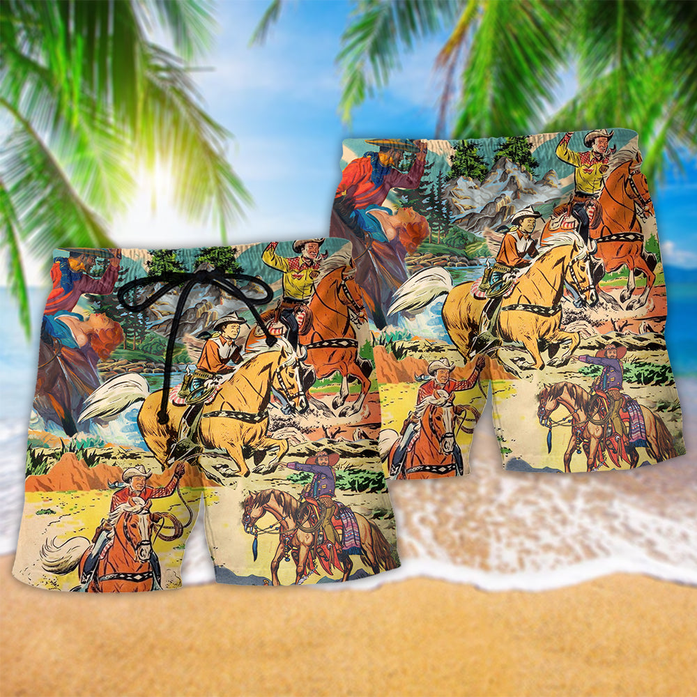 Cowboy Real Ride Horses So Much Fun Beach Shorts Design Detail For Resort And Beach Day Style