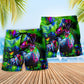 Crowing Rooster Neon Farm Humor Beach Shorts Design View For Poolside Relaxation And Holiday Trips