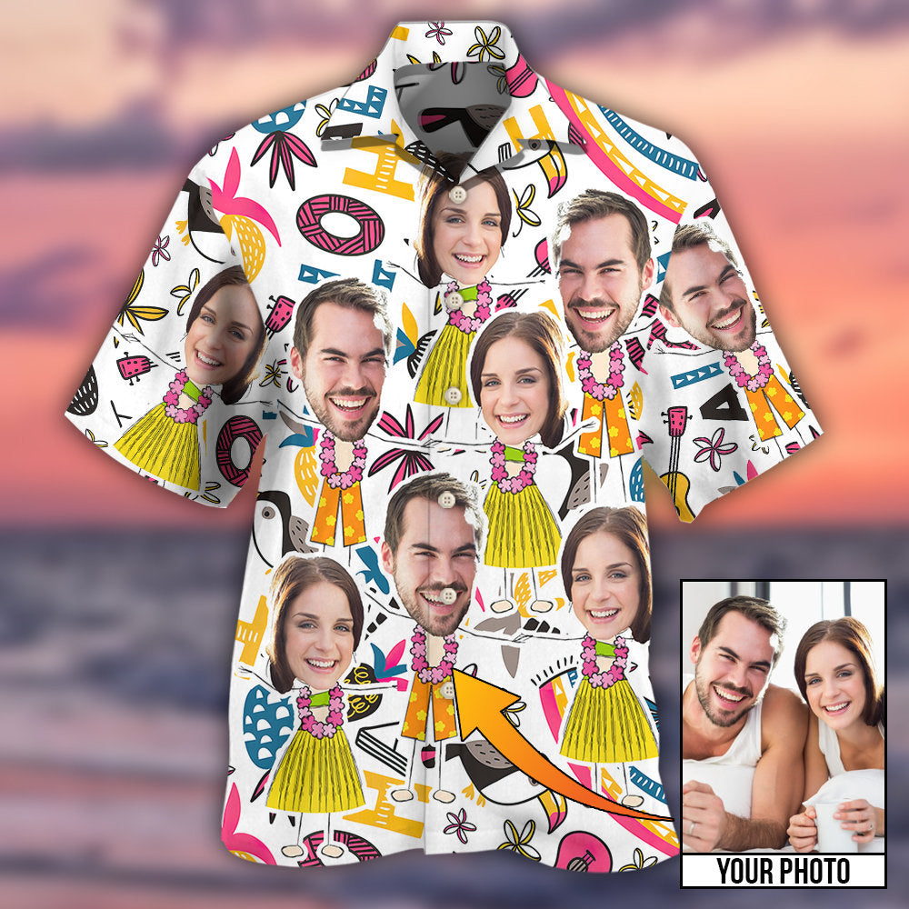 Face Custom Photo Aloha Couple Hawaiian Shirt Design Detail For Sunny Adventures And Casual Wear