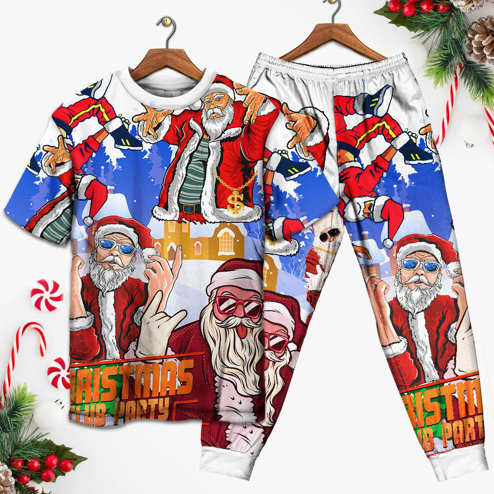 Dancing Santa Christmas Short Sleeve Pajamas Set For Winter Nights And Thoughtful Gifting