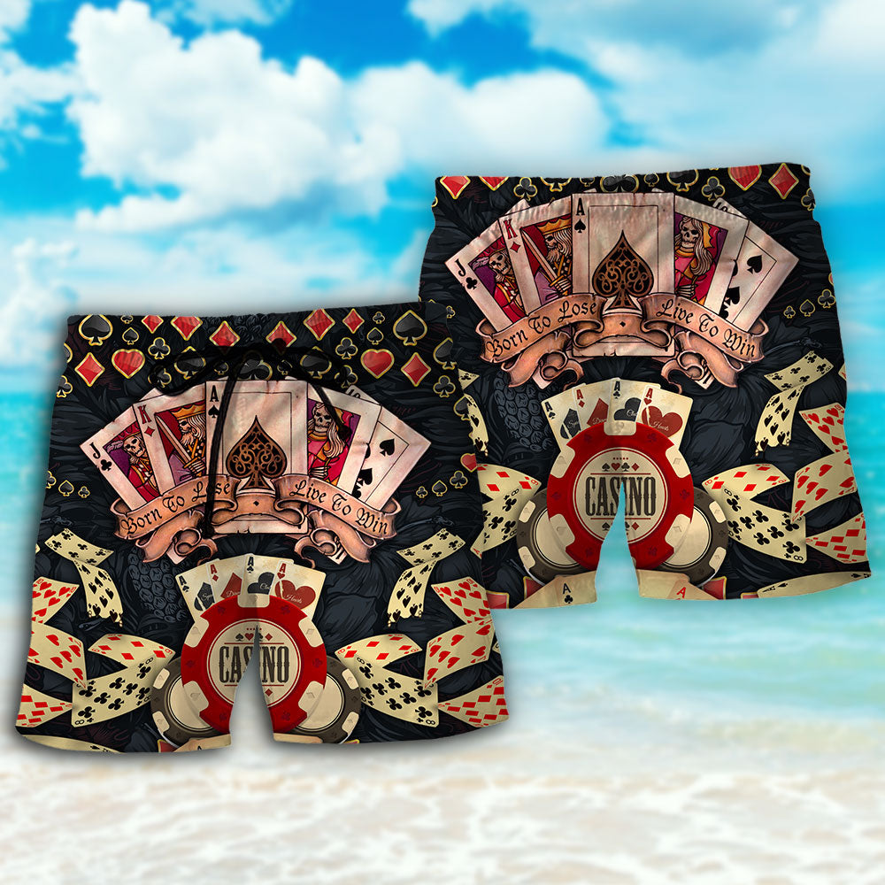 Poker Lose Win Beach Shorts Pattern Detail For Relaxed Weekends And Distinctive Seasonal Style