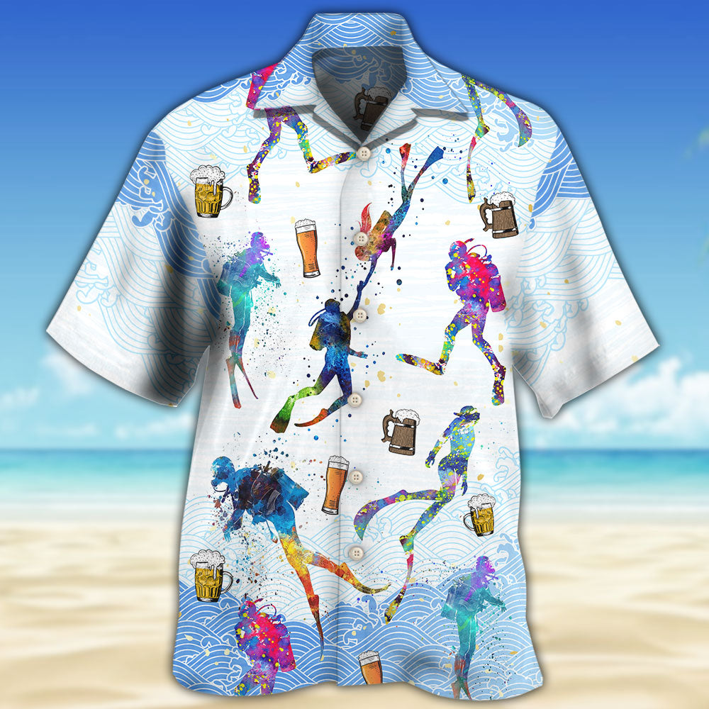 Diving Beer Hawaiian Shirt Artwork Detail For Resort Trips And Outdoor Activities