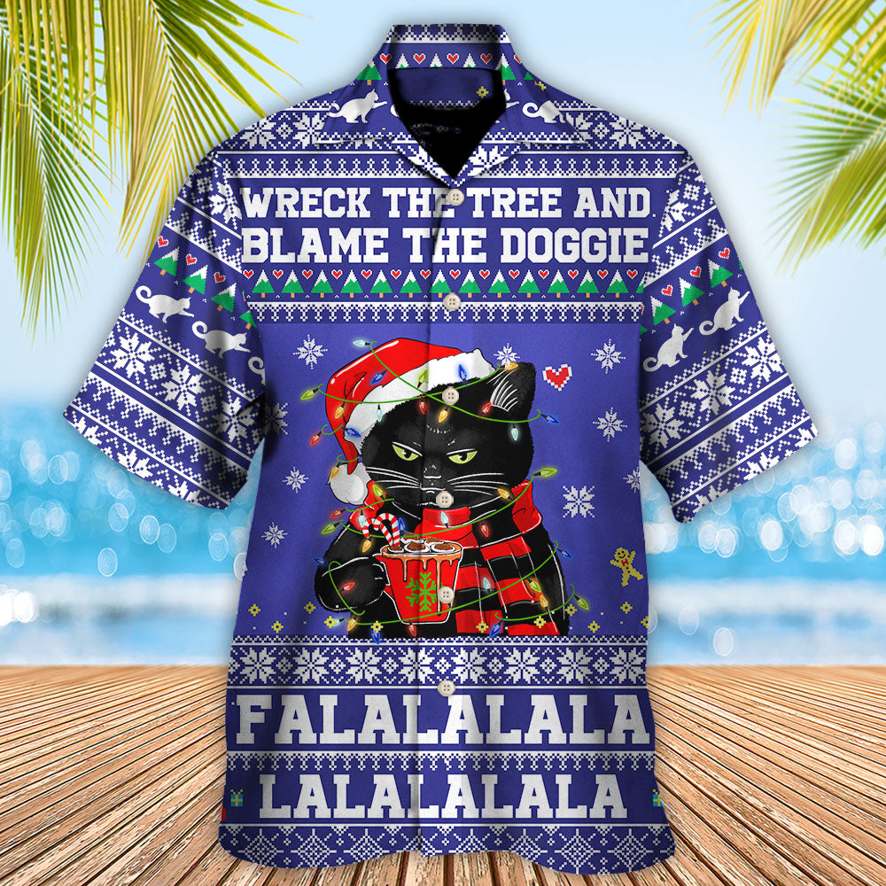 Black Cat Wreck Tree Christmas Hawaiian Shirt Design View For Resort Travel And Thoughtful Gifting
