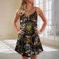 Steampunk Cat Magic Style V-Neck Sleeveless Cami Dress For Casual Outings Vacations And Summer Style