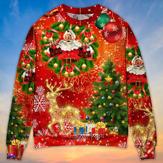 Christmas Santa Holiday Tree Red Light Sweater For Winter Celebrations Family Events And Relaxed Seasonal Styling