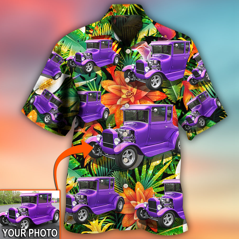 Tropical Floral Car Model Custom Photo Hawaiian Shirt For Beach Parties And Weekend Getaways