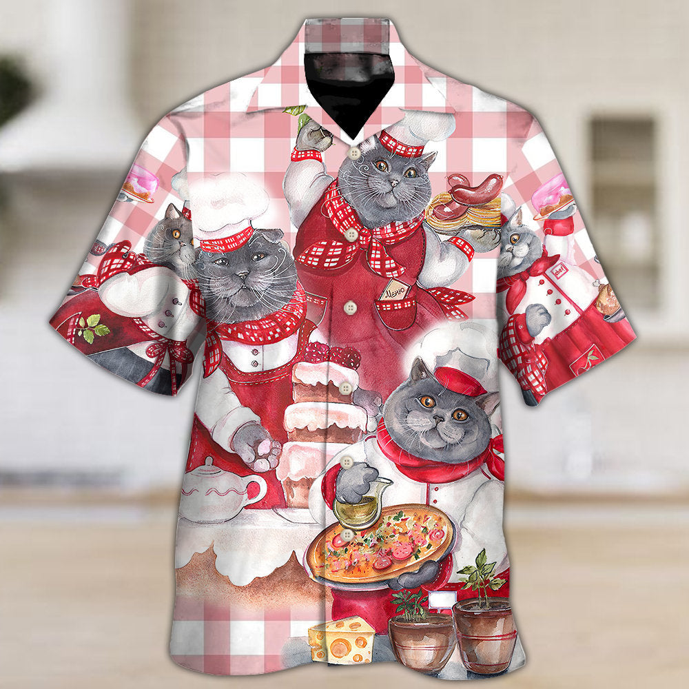 Cute Black Cat Chef Cooking Hawaiian Shirt Design View For Resort Travel And Thoughtful Gifting